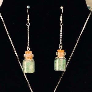 Handmade green adventurite crystal jar earrings